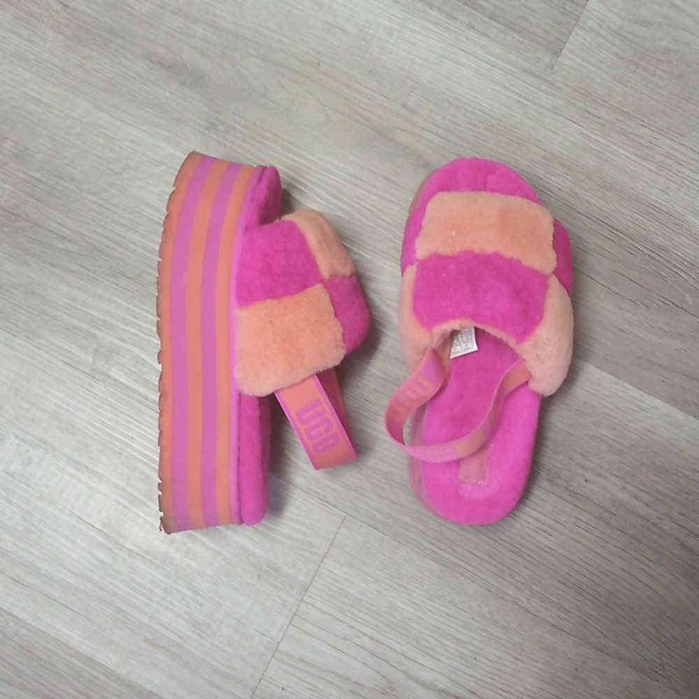 UGG Disco Pink and Orange Fluffy Platforms - Picture 4 of 6